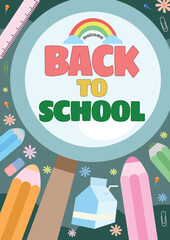 Back To School  Background and template design with school supplies. Vector illustration. 