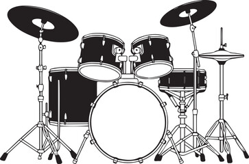 Drum Set Silhouette with Cymbals and Full Percussion Kit Illustration
