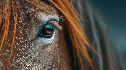 Close-up view of a horse's eye revealing rich details and vibrant colors in natural lighting