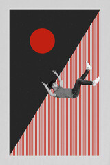 3d sketch image vertical collage of astonished businessman fall sphere geometric ball regress...