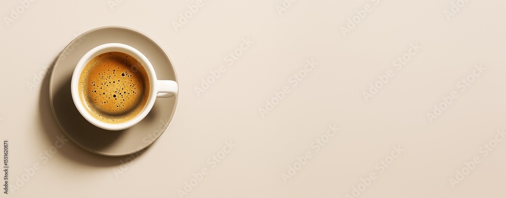 Poster cup of espresso coffee on beige background with empty copyspace for advertising or creative banner d