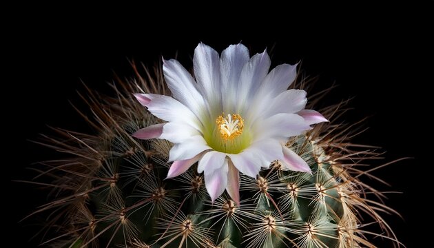 cactus coryphantha pseudoechinus with flower isolated on blac