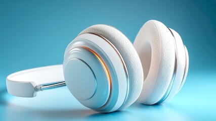 Modern White Headphones on Blue Background for Music and Sound