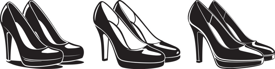 High Heel Shoes Silhouette Set with Elegant Women’s Fashion Footwear