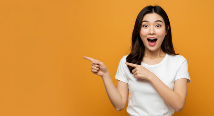 Excited Asian Girl Reacting and Showing Something