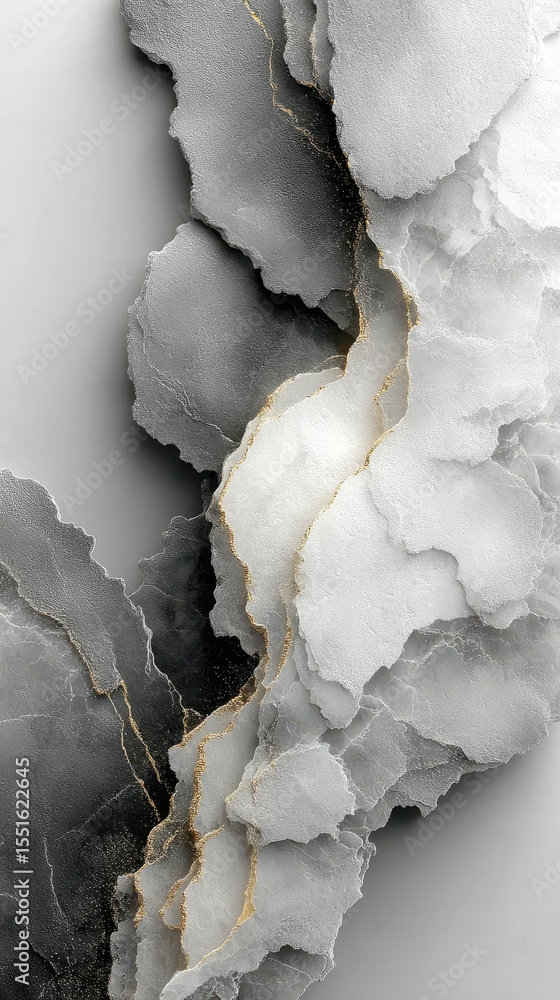 Aufkleber artistic abstract design featuring textured layers in black, white, and gold tones creating a striki