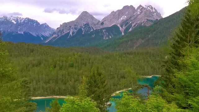 Panoramic view Zugspitze mountain alpine landscape in Alps Tyrol Austria.