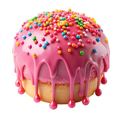pink frosting dripping with colorful sprinkles