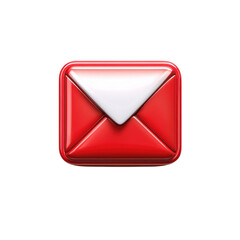 Shiny Red Email Icon Communication Symbol Design 3D Render Illustration on transparent background