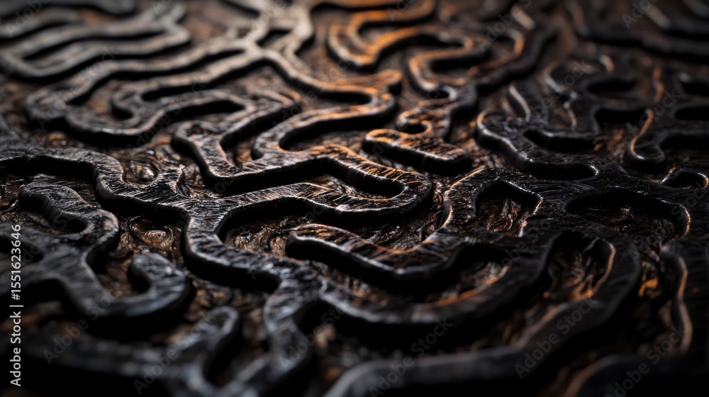 Poster abstract dark metallic pattern with wavy lines and curves