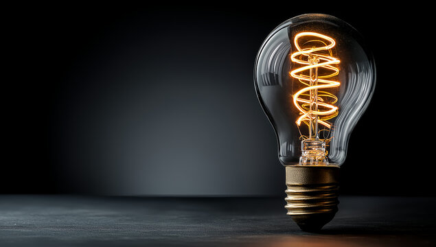 Glowing vintage Edison light bulb in dark background representing innovation and technology concept with moody lighting

