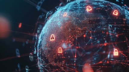 Abstract Global Network Security With Interconnected Components And Security Lock Icons