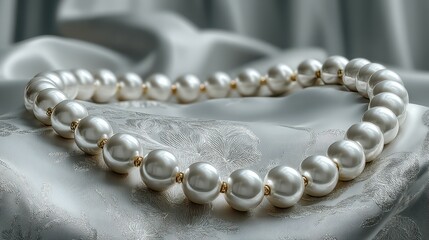 Elegant pearl necklace displayed on soft fabric in a luxurious setting during daylight