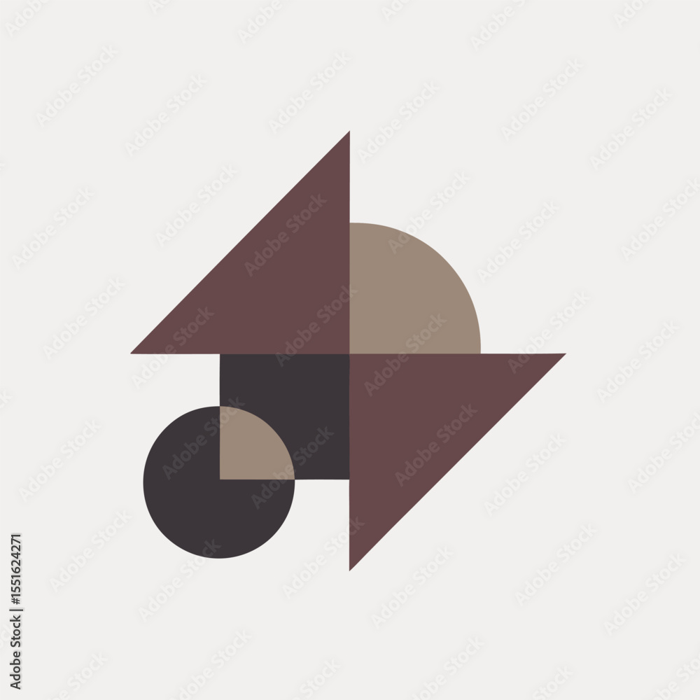 Poster abstract geometric composition in earthy tones with triangles squares and circles
