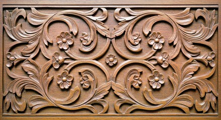 Deep Relief Floral Wood Art With Intricate Pattern And Rich Mahogany Grain