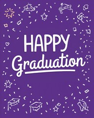 happy Graduation lettering in purple concept card cartoon illustration design  art invitation or card poster