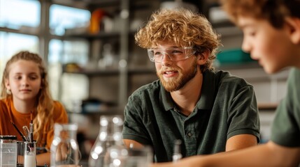 A group of students actively participating in a science experiment, showcasing curiosity, collaboration, and the importance of education in a vibrant classroom setting.
