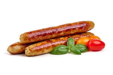 Sausage Stack, Tomato, Basil, isolated on white background