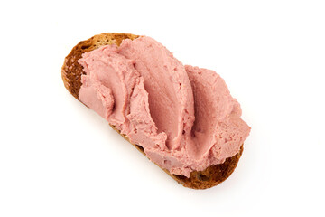 Liverwurst Paste on Toast, isolated on white background