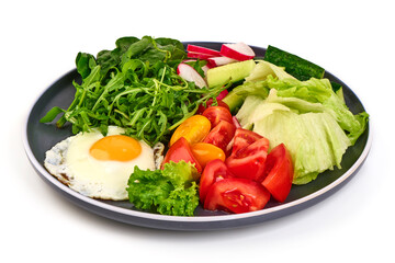 Egg Salad Plate, Tomatoes, Cucumber, Radish, isolated on white background