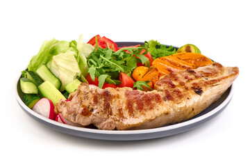 Grilled Chicken Salad Plate, isolated on white background