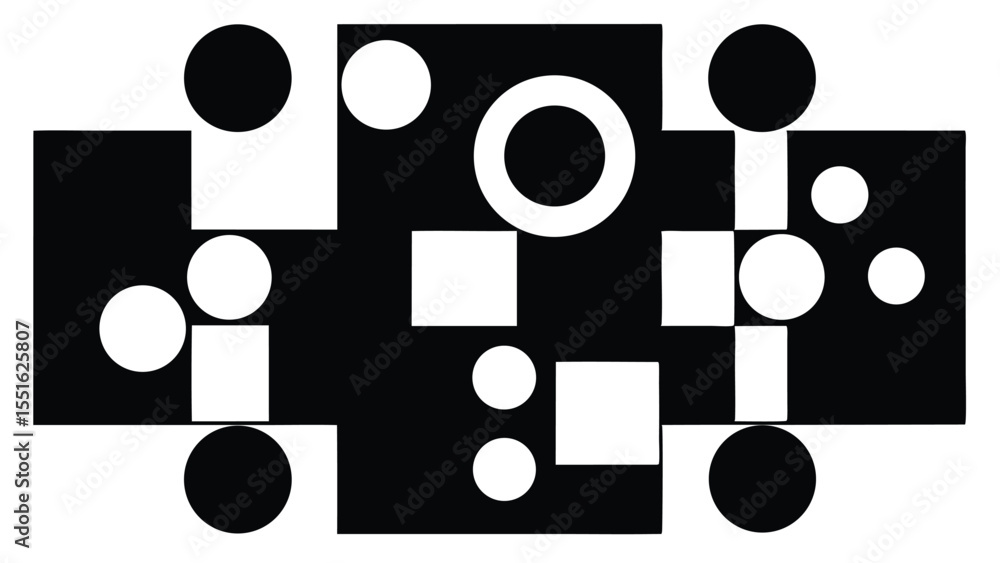 Poster abstract geometric composition of black and white shapes with transparency effect