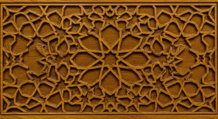 Detailed Islamic Wood Art Geometric Arabesque Designs Deep Golden Oak Texture