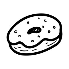 Donut with glaze. Hand drawn doodle vector. Pastry with cream. Tasty food. Sweet dessert. Bakery. Illustration line art element.