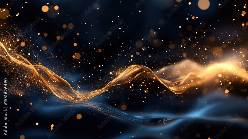 Poster a mesmerizing abstract design featuring shimmering lights and particles that flow gracefully, evokin