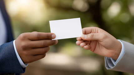 Fototapeta premium Professional Business Card Exchange in Soft Outdoor Light