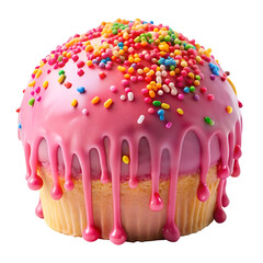 pink frosting dripping with colorful sprinkles