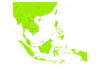 世界地図より、東南アジアの地図　（Map of Southeast Asia）
