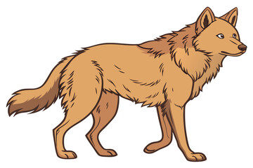 Cartoon Wolf with Tan Fur a Fierce and Wild Animal Prowling in the Wilderness with its Furry Tail