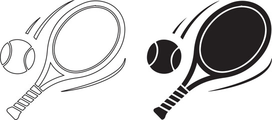 Tennis Racket & Ball Line Icon | Black & White Vector

