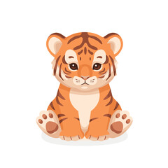 Fototapeta premium Cute Cartoon Tiger Cub Sitting in Profile View.