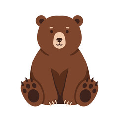 Adorable Cartoon Bear Sitting Upright Smiling with Cute Features.