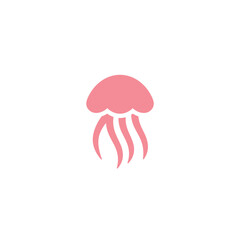 Simple Pink Jellyfish Silhouette Against a Blank Background.