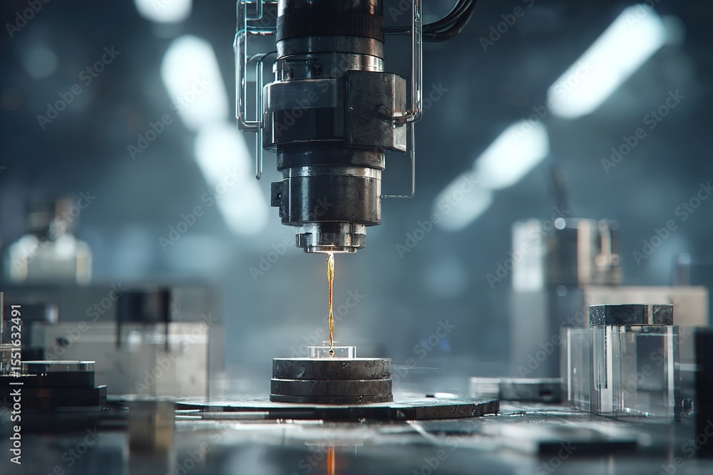Poster precision machining process in a modern factory setting showcasing advanced technology and automatio