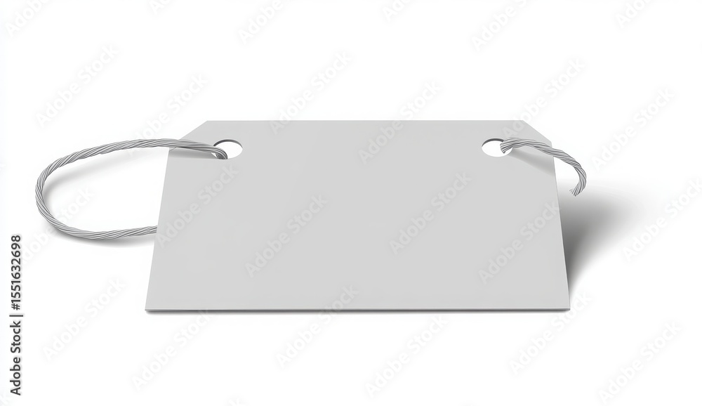Poster blank grey paper tag with string on white background