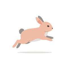 Playful Peach-Colored Bunny Leaping with Shadow Vector Illustration.