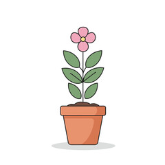 Simple Illustration of a Blooming Plant in a Pot.