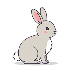 Adorable Grey Rabbit Sitting Profile Cute Cartoon Illustration.