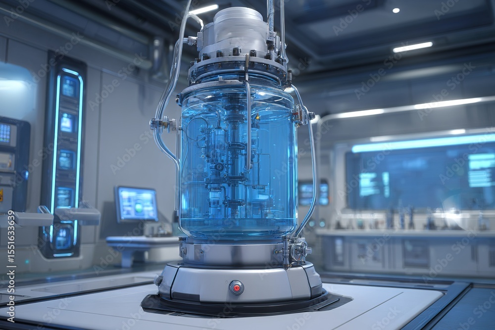 Poster advanced bioreactor system in a modern laboratory setting during research and development phase