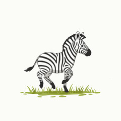 Obraz premium Cartoon Zebra Trotting on Green Grass Patch with Striped Legs.