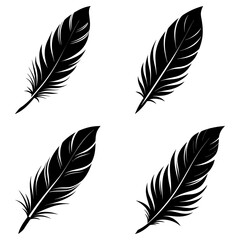 Obraz premium Four black feather silhouettes isolated on white background