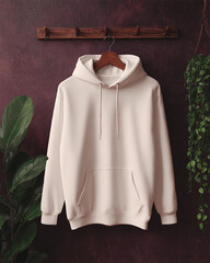 White Hoodie Mockup Against Dark Purple Background
