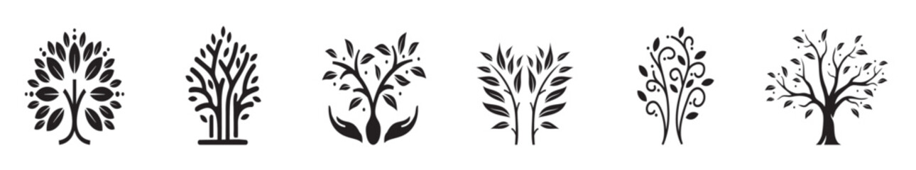 tree logo design symbol illustration  Vector illustrationvector, Nine stylized tree icons.