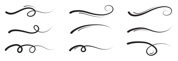 Hand drawn collection of curly swings, Hand drawn collection of curly swings, swashes, punches. Rotating calligraphy. Icon quote. Highlight text elements. Vector illustration