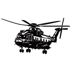 Silhouette image of a helicopter on a white background