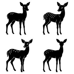 Fototapeta premium Four deer silhouettes stand isolated on white background in various poses